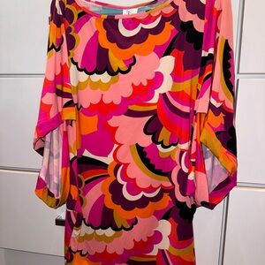 Trina Turk Fan Faire Boatneck Tunic Cover-up, size L